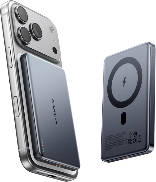 Ultra-Slim 10,000mAh Magnetic Power Bank - Fast Wireless Charger for iPhone 17/16/15/14/13/12 - Travel Essential in Slate Gray