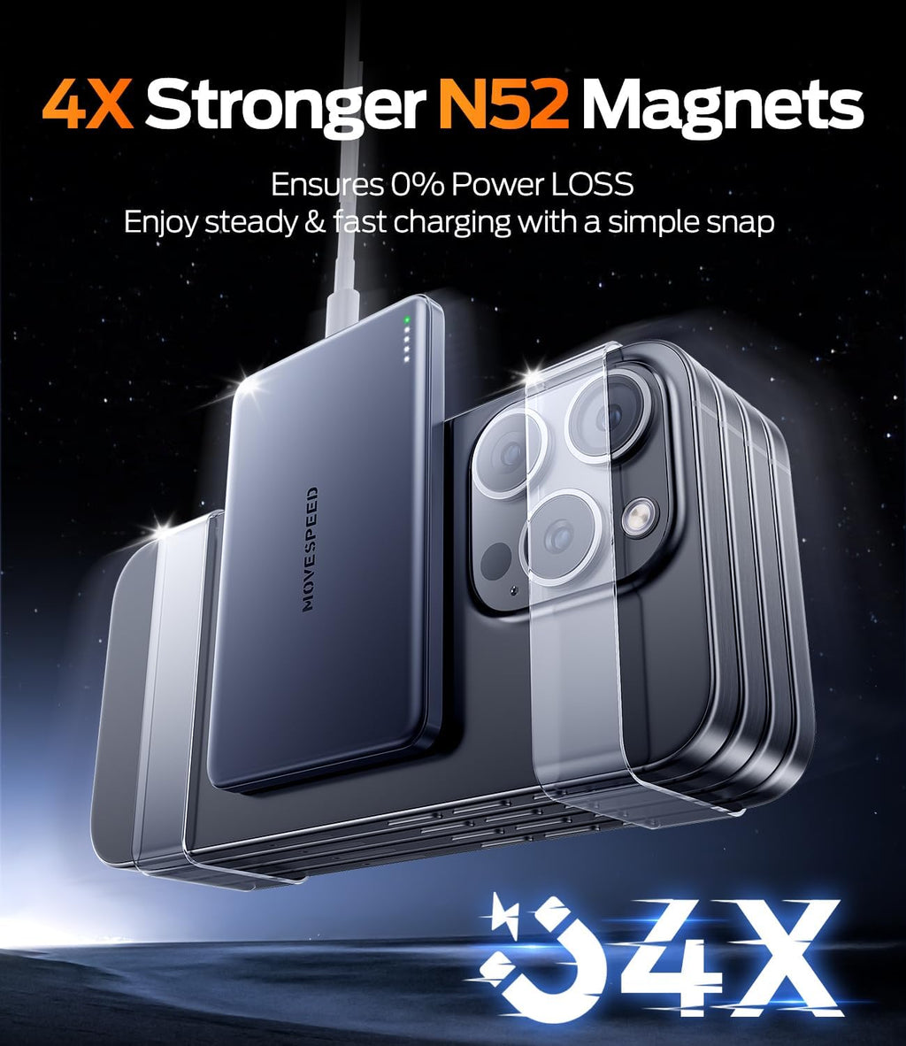 Ultra-Slim 10,000mAh Magnetic Power Bank - Fast Wireless Charger for iPhone 17/16/15/14/13/12 - Travel Essential in Slate Gray