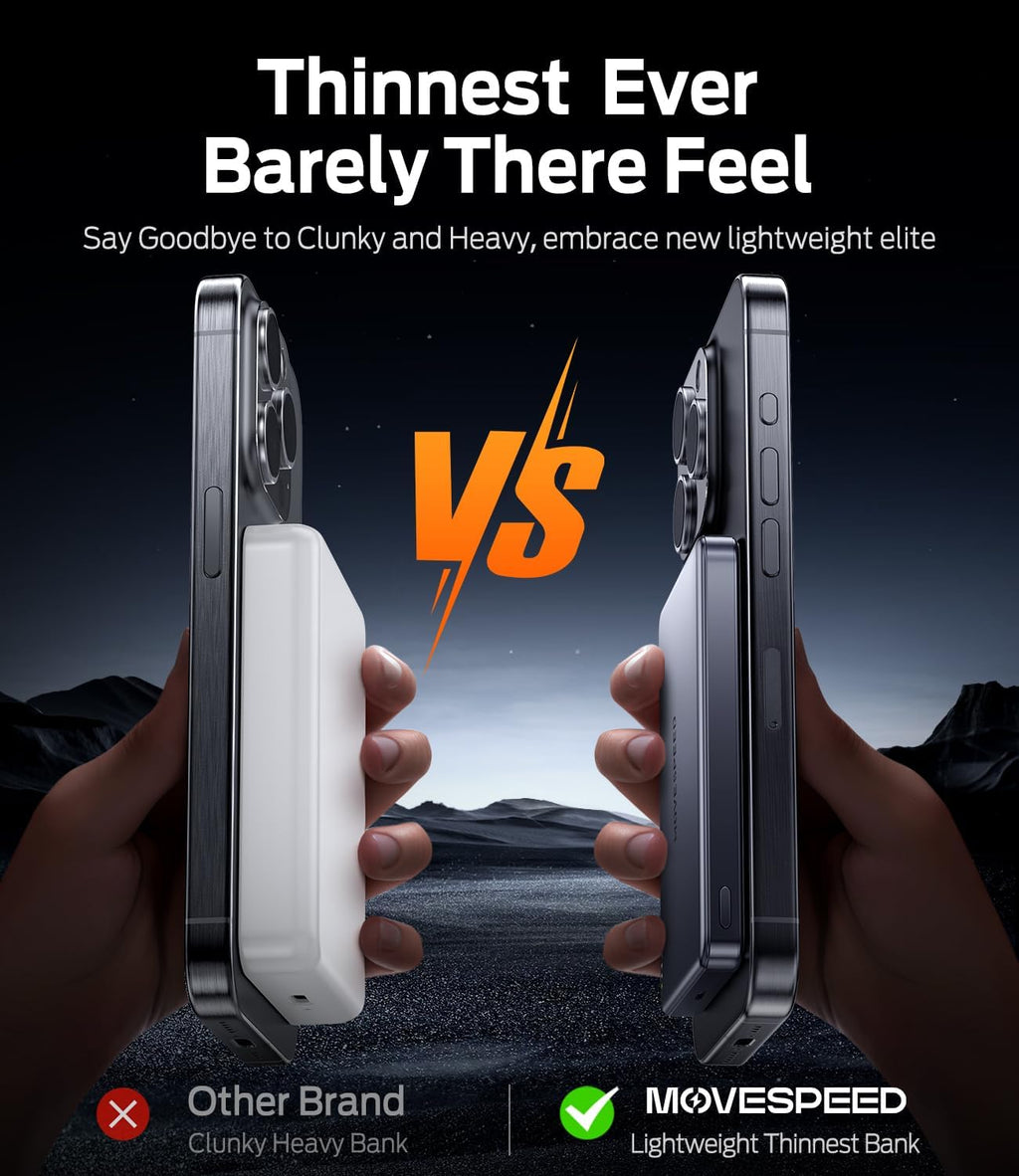 Ultra-Slim 10,000mAh Magnetic Power Bank - Fast Wireless Charger for iPhone 17/16/15/14/13/12 - Travel Essential in Slate Gray